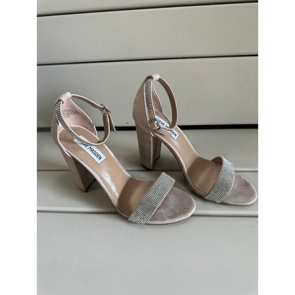 Steve Madden Carrson Rhinestone Leather Suede Ankle Strap Block Heel Sandal 8 - Picture 4 of 12